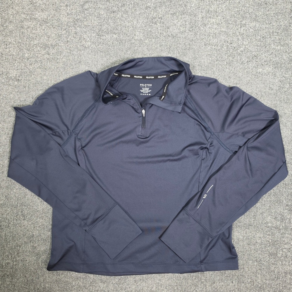 Peloton Men's XL Blue‎ Performance 1/4 Zip Pullover Thumbholes Rear Zip Pock